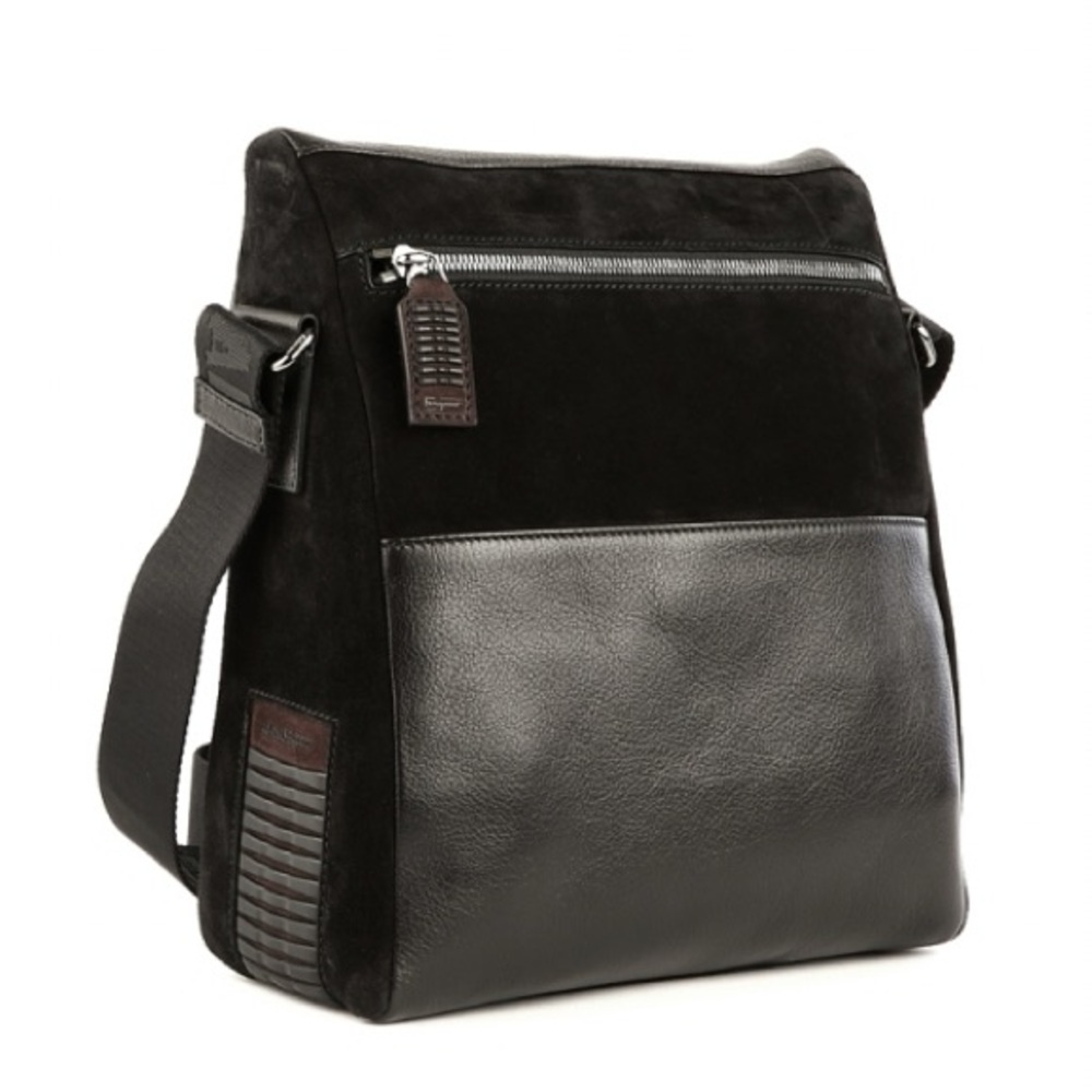 Salvatore Ferragamo Black Leather and Suede Messenger Bag